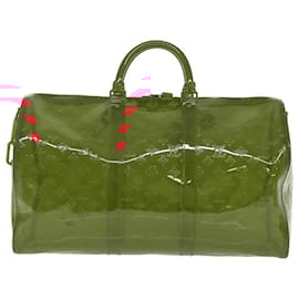 Louis Vuitton-LOUIS VUITTON Monogram Vinyl Keepall Bandouliere 50 Bag Red M41416 Auth 52526S-Red