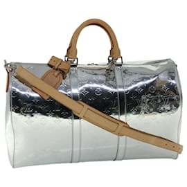Louis Vuitton-LOUIS VUITTON Mirror Keepall Bandouliere 50 Bag Silver M45886 LV Auth 53414S-Silvery