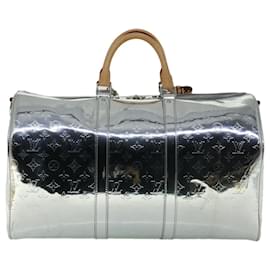 Louis Vuitton-LOUIS VUITTON Mirror Keepall Bandouliere 50 Bag Silver M45886 LV Auth 53414S-Silvery