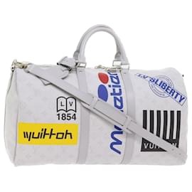 Louis Vuitton-LOUIS VUITTON Monogram White Keepall Bandouliere 50 Bag M44643 LV Auth 55862S-White