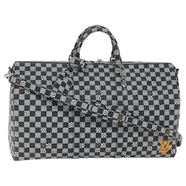Louis Vuitton-LOUIS VUITTON Damier Distorted Keepall Bandouliere 50 Boston N50028 Auth yk9432S-Black,White
