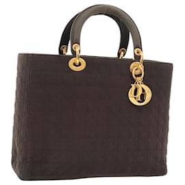 Christian Dior-Christian Dior Canage Hand Bag Nylon Brown Gold Auth ep8590-Brown,Golden