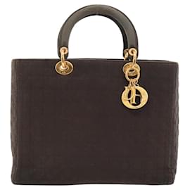 Christian Dior-Christian Dior Canage Hand Bag Nylon Brown Gold Auth ep8590-Brown,Golden