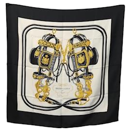 Hermès-HERMES Carre 90 Scarf BRIDES de GALA Silk Black White Auth 117295-Black,White