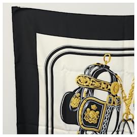 Hermès-HERMES Carre 90 Scarf BRIDES de GALA Silk Black White Auth 117295-Black,White