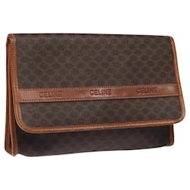 Céline-CELINE Macadam Canvas Shoulder Bag PVC Leather Brown Gold Auth 117443-Brown,Golden