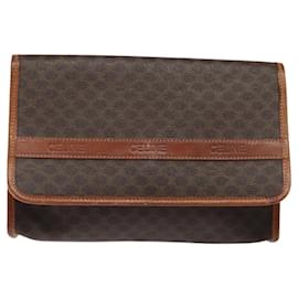 Céline-CELINE Macadam Canvas Shoulder Bag PVC Leather Brown Gold Auth 117443-Brown,Golden