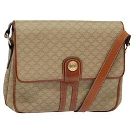Céline-CELINE Macadam Canvas Shoulder Bag PVC Beige Gold Auth 118350-Beige,Golden