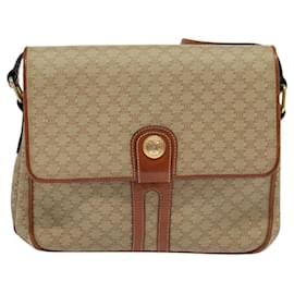Céline-CELINE Macadam Canvas Shoulder Bag PVC Beige Gold Auth 118350-Beige,Golden