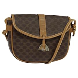 Céline-CELINE Macadam Canvas Shoulder Bag PVC Leather Brown Gold Auth sw330-Brown,Golden