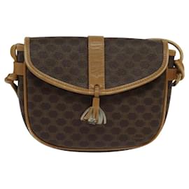 Céline-CELINE Macadam Canvas Shoulder Bag PVC Leather Brown Gold Auth sw330-Brown,Golden