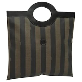 Fendi-FENDI Pecan Canvas Tote Bag PVC Black Brown Auth 118243-Brown,Black