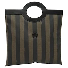 Fendi-Sac fourre-tout en toile Pecan FENDI PVC noir marron Auth 118243-Marron,Noir