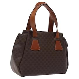 Céline-CELINE Macadam Canvas Hand Bag PVC Leather Brown Gold Auth 118198-Brown,Golden