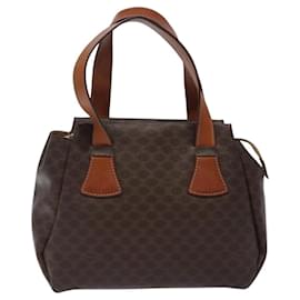 Céline-CELINE Macadam Canvas Hand Bag PVC Leather Brown Gold Auth 118198-Brown,Golden