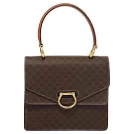 Céline-CELINE Macadam Canvas Hand Bag PVC Leather Brown Gold Auth bs24422-Brown,Golden