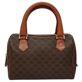Céline-CELINE Macadam Canvas Mini Hand Bag PVC Leather 2way Brown Gold Auth 117340M-Brown,Golden