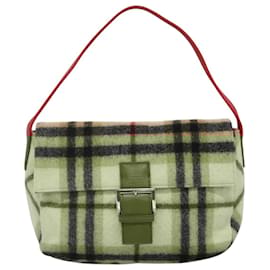 Autre Marque-Burberrys Nova Check Blue Label Shoulder Bag Wool Beige Red Silver Auth hk2090-Silvery,Red,Beige