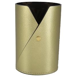 Louis Vuitton-LOUIS VUITTON Po Crayon Gaston Pen Case Leather Gold LV Auth 101060-Golden