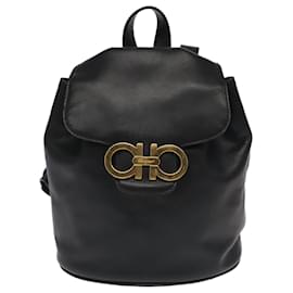 Salvatore Ferragamo-Salvatore Ferragamo Backpack Leather Black Auth 101918-Black