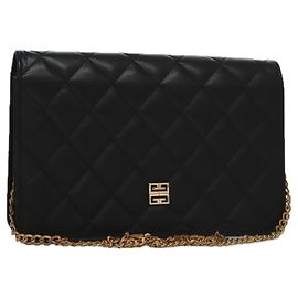 Givenchy Bolsa de ombro com corrente em couro preto Auth bs20851 Preto