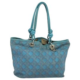 Christian Dior Canage Tote Bag Coated Canvas Blue Silver Auth 117361 Silvery Blue