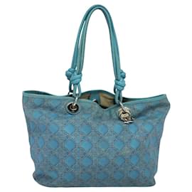Christian Dior-Christian Dior Canage Tote Bag Coated Canvas Blue Silver Auth 117361-Silvery,Blue