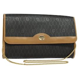 Christian Dior-Christian Dior Honeycomb Canvas Chain Shoulder Bag PVC Black Gold Auth BA1145-Black,Golden