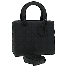 Christian Dior-Christian Dior Canage Lady Dior Hand Bag Calfskin Black M0566SLOI Auth 36776S-Black