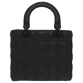Christian Dior-Christian Dior Canage Lady Dior Hand Bag Calfskin Black M0566SLOI Auth 36776S-Black