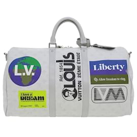 Louis Vuitton-LOUIS VUITTON Monogram Keepall Bandouliere 50 Boston Bag White M44643 LV 37882S-White