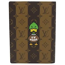 Louis Vuitton-LOUIS VUITTON Stripe NIGO Quverture Carnet Cover Brown Black GI0720 Auth 38082S-Brown,Black
