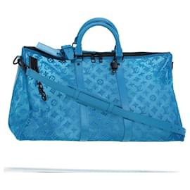 Louis Vuitton-LOUIS VUITTON Mesh Keepall Triangle 50 Boston Bag Turquoise Blue M45048 42050S-Turquoise