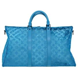 Louis Vuitton-LOUIS VUITTON Mesh Keepall Triangle 50 Boston Bag Turquoise Blue M45048 42050S-Turquoise
