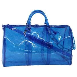 Louis Vuitton-LOUIS VUITTON Monogram Vinyl Keepall Bandouliere 50 Bag Blue M53272 Auth 46351S-Blue