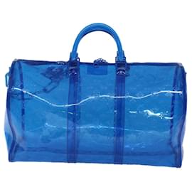 Louis Vuitton-LOUIS VUITTON Monogram Vinyl Keepall Bandouliere 50 Bag Blue M53272 Auth 46351S-Blue