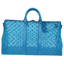 Louis Vuitton-LOUIS VUITTON Monogram Mesh Keepall Triangle 50 Bag Blue M45048 LV Auth 46405S-Turquoise