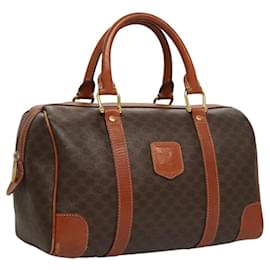 Céline-CELINE Macadam Canvas Hand Bag PVC Leather Brown Gold Auth sw326-Brown,Golden