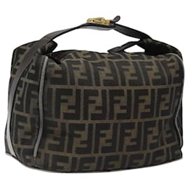 Fendi-FENDI Zucca Canvas Hand Bag Black Brown Auth 117347-Brown,Black