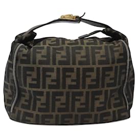 Fendi-Sac à main en toile Zucca FENDI noir marron Auth 117347-Marron,Noir