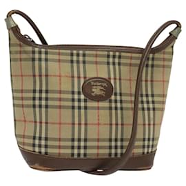 Autre Marque-Burberrys Nova Check Shoulder Bag Canvas Brown Gold Auth BA1089-Brown,Golden