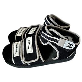 Chanel Sandals Black Rubber Size 40 Black
