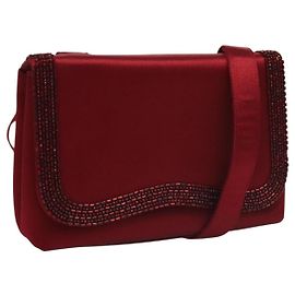 Bolsa de Ombro CHANEL Cetim Vermelho CC Auth bs24300 Vermelho