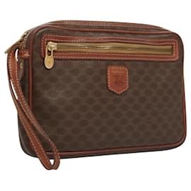 Céline-CELINE Macadam Canvas Clutch Bag PVC Leather Brown Gold Auth bs24423-Brown,Golden