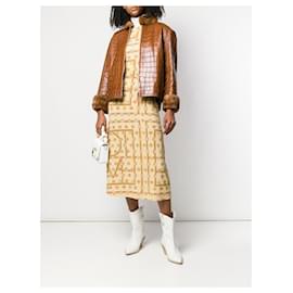 Autre Marque-Carlo Tivioli Brown Crocodile Leather Jacket-Brown