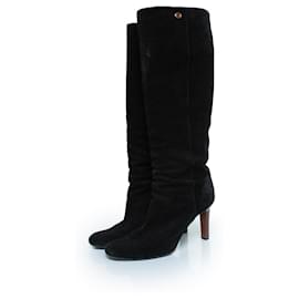 Gucci-Gucci, bottes noires en daim jusqu'au genou avec logo GG-Noir