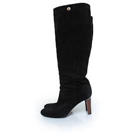 Gucci-Gucci, bottes noires en daim jusqu'au genou avec logo GG-Noir