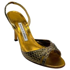 Manolo Blahnik-Sandales à talons slingback en bronze serpent Manolo Blahnik-Métallisé