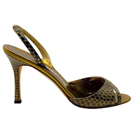 Manolo Blahnik-Sandales à talons slingback en bronze serpent Manolo Blahnik-Métallisé