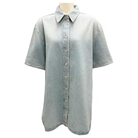Autre Marque-Loulou Studio Light Blue Washed Denim Sant Mini Shirt Dress-Blue